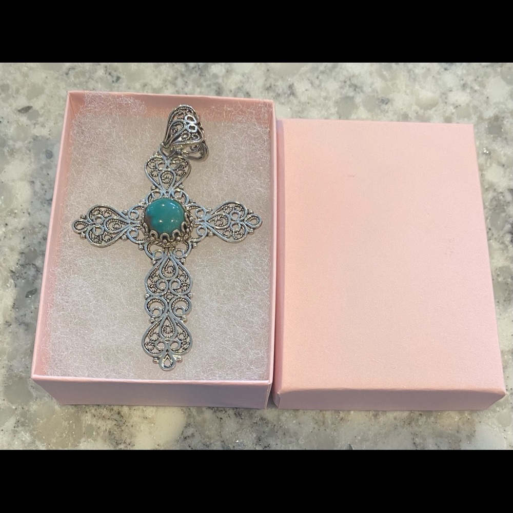 Turkey DGS 925 silver scrollwork cross pendant